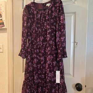 Calvin Klein Dark Purple Floral Long Sleeve Dress